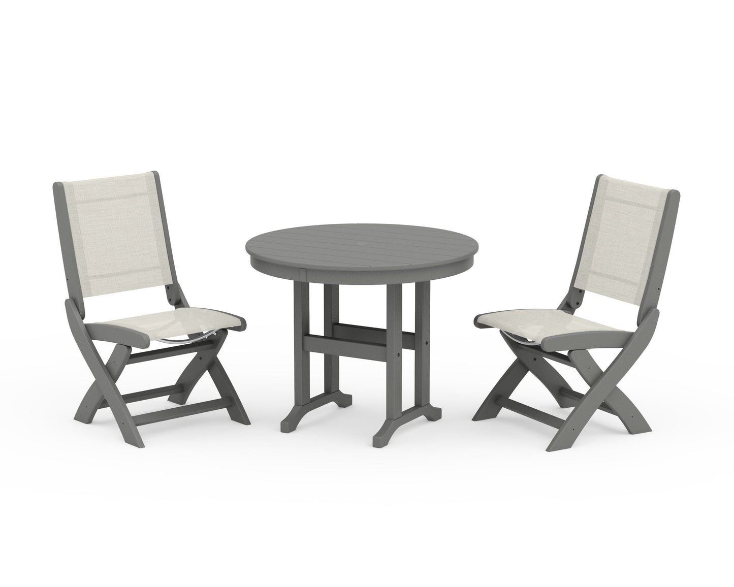 Coastal Folding Side Chair 3-Piece Round Dining Set