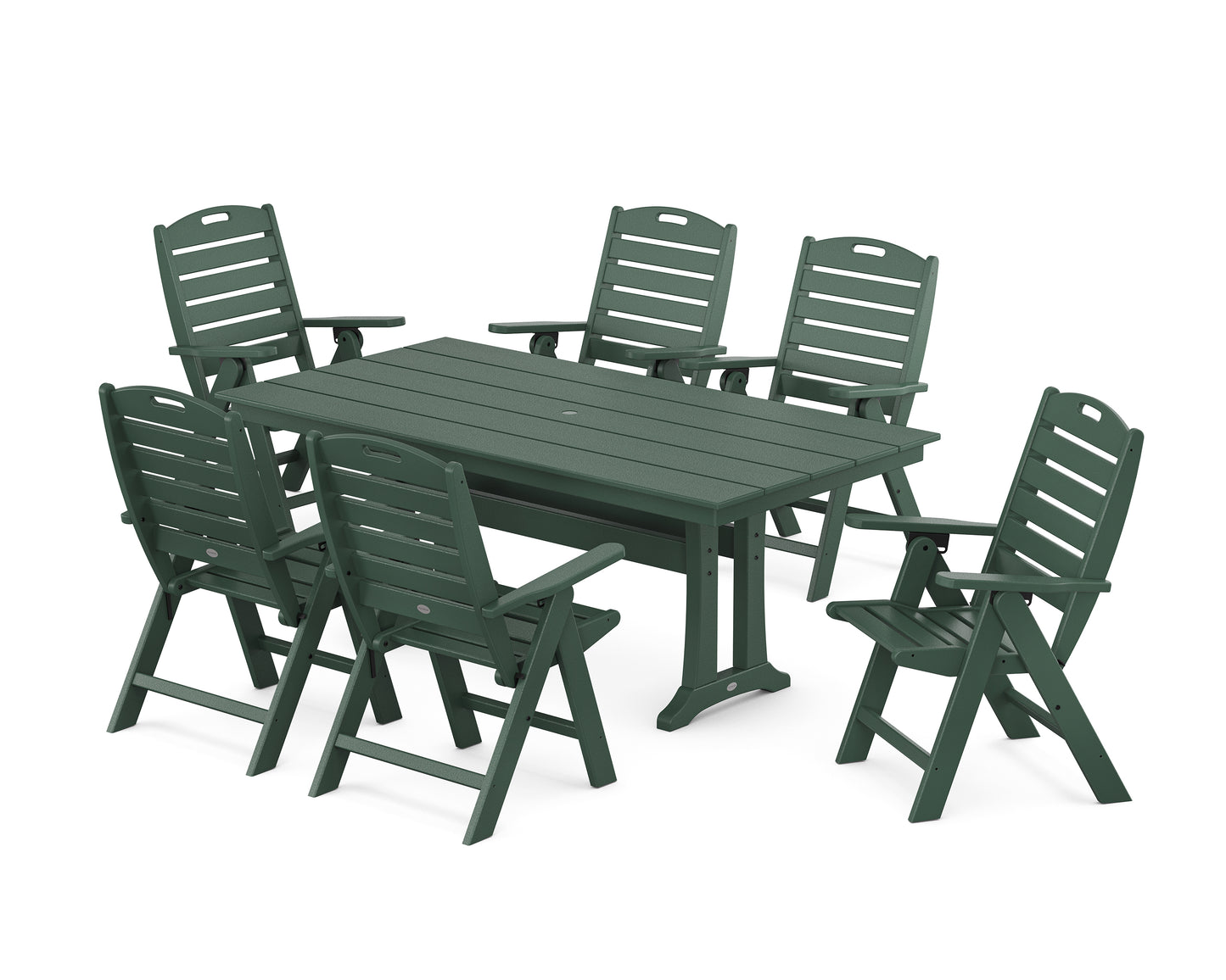 Nautical Highback 7-Piece Farmhouse Dining Set with Trestle Legs