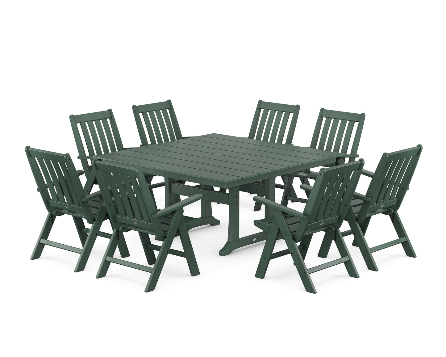 Vineyard Folding Chair 9-Piece Square Farmhouse Dining Set with Trestle Legs