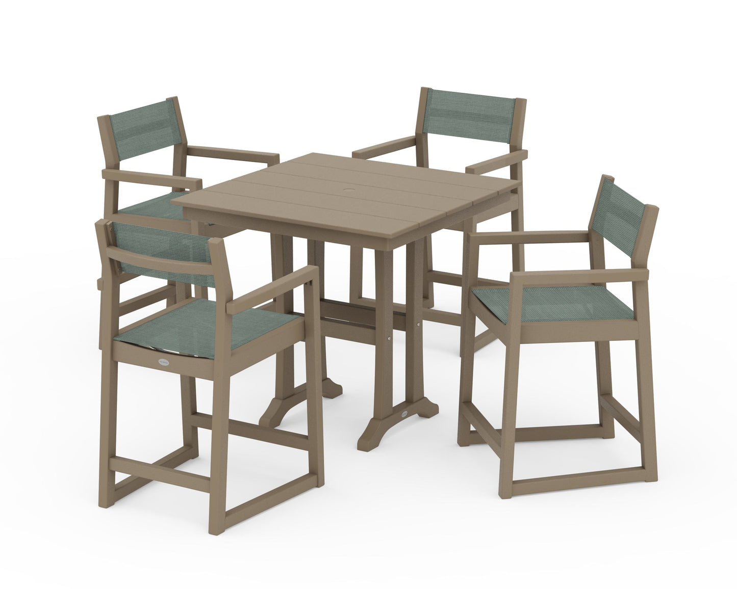 EDGE Sling Arm Chair 5-Piece Farmhouse Counter Set with Trestle Legs