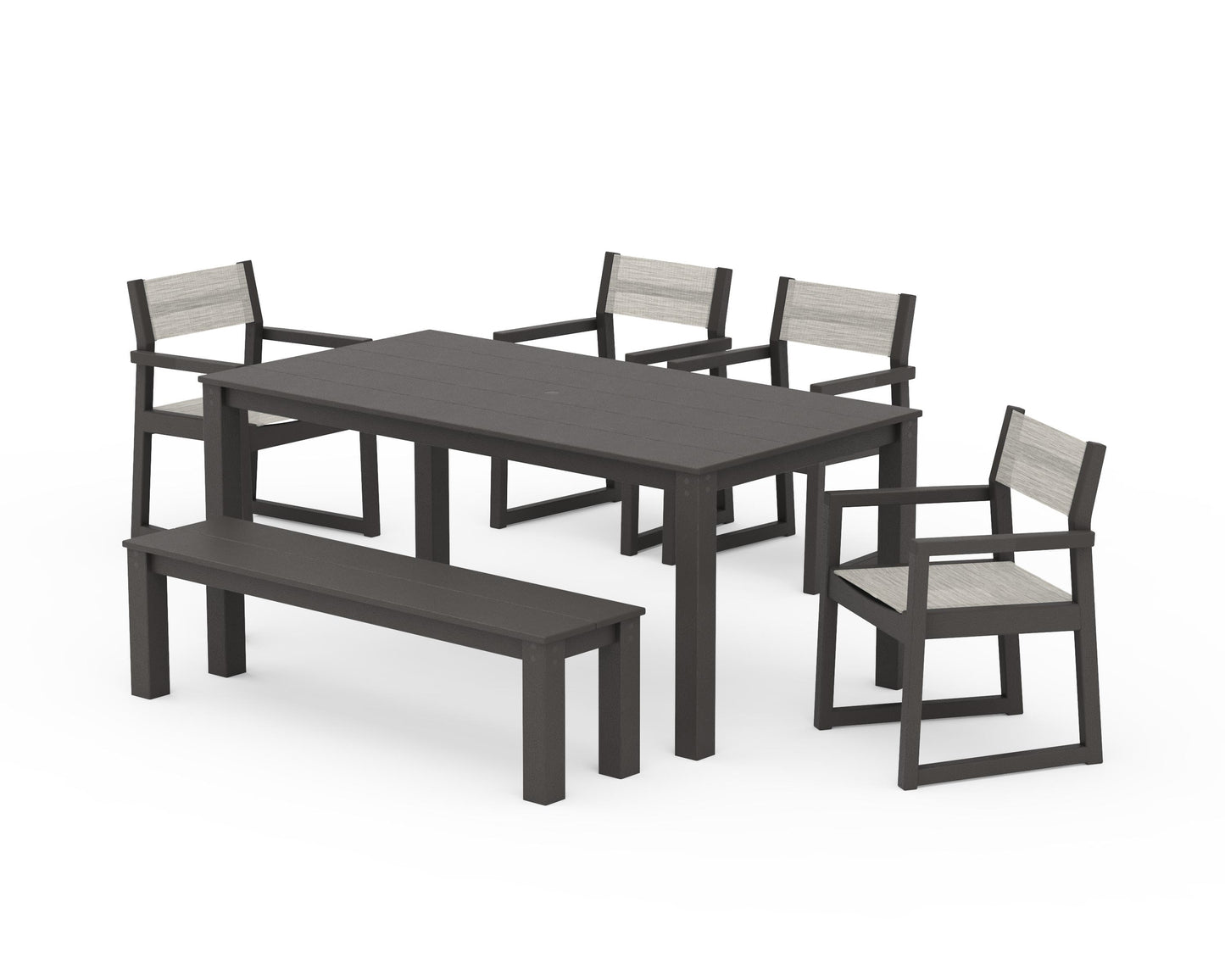 EDGE Sling Arm Chair 6-Piece Parsons Dining Set with Bench