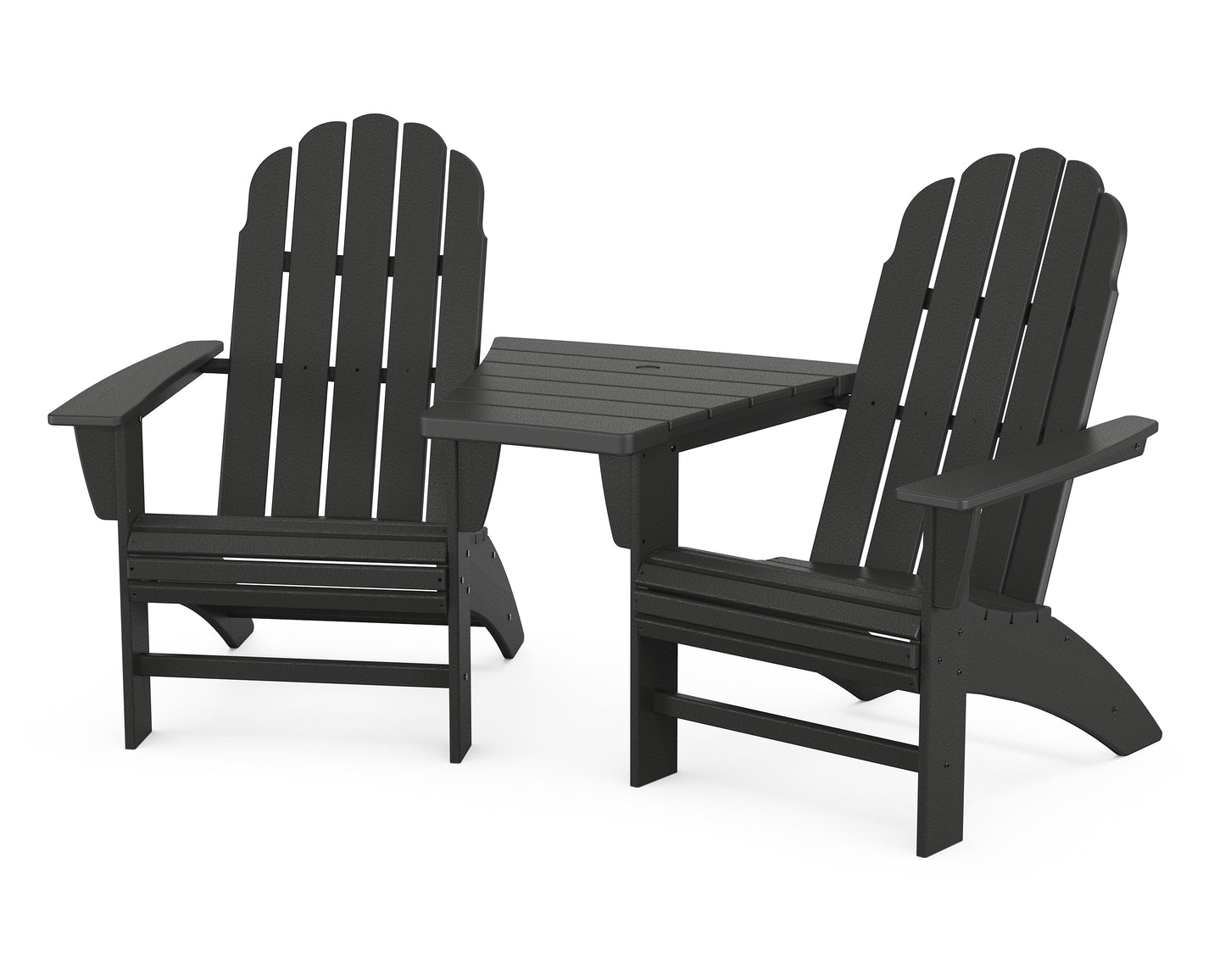 Vineyard 3-Piece Curveback Adirondack Set with Angled Connecting Table