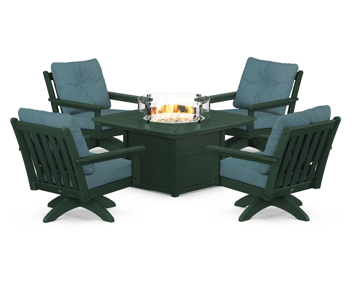 Vineyard 5-Piece Deep Seating Swivel Conversation Set with Fire Pit Table