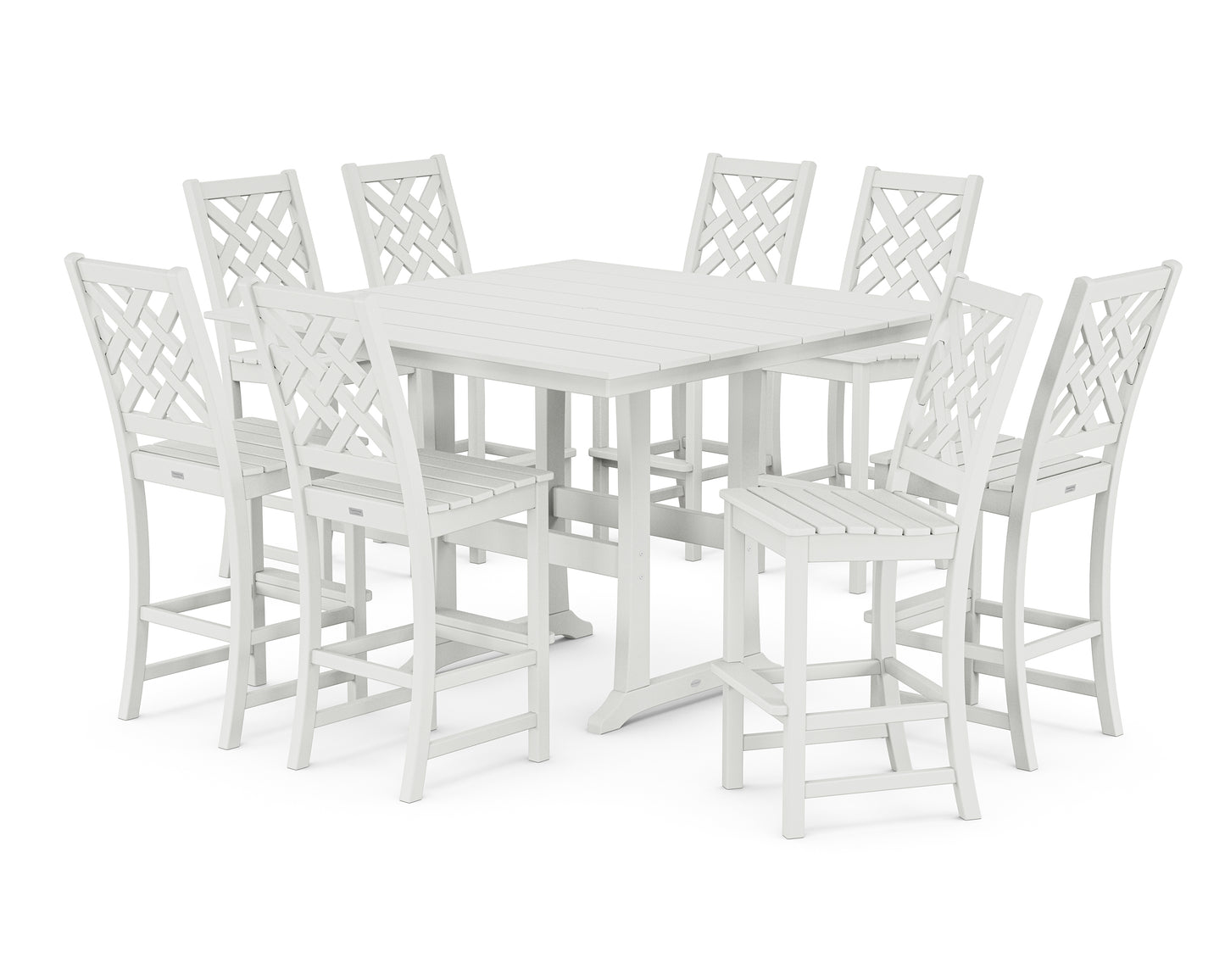 Wovendale Side Chair 9-Piece Square Farmhouse Bar Set with Trestle Legs