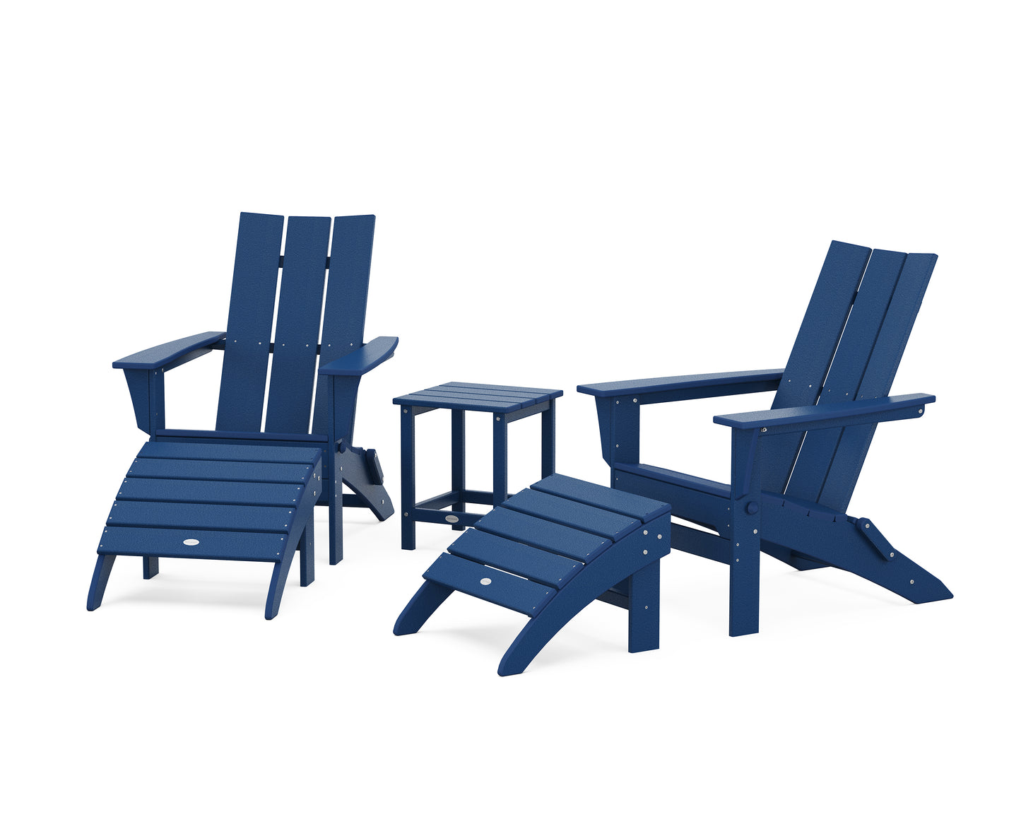 Modern Folding Adirondack Chair 5-Piece Set with Ottomans and 18" Side Table