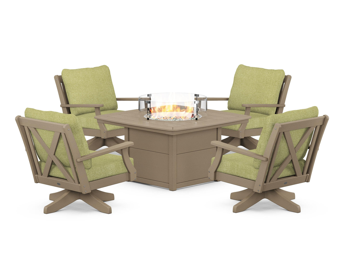 Braxton 5-Piece Deep Seating Swivel Conversation Set with Fire Pit Table