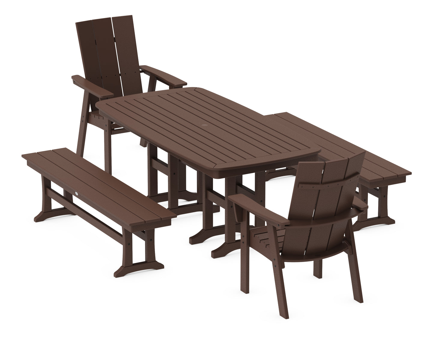Modern Curveback Adirondack 5-Piece Dining Set with Benches