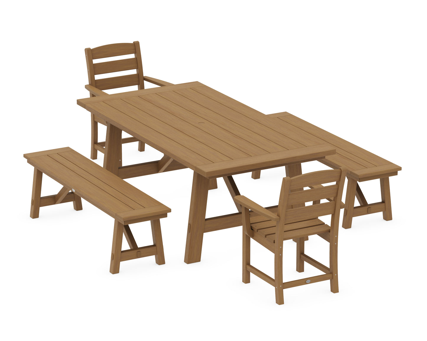 Lakeside 5-Piece Rustic Farmhouse Dining Set With Benches