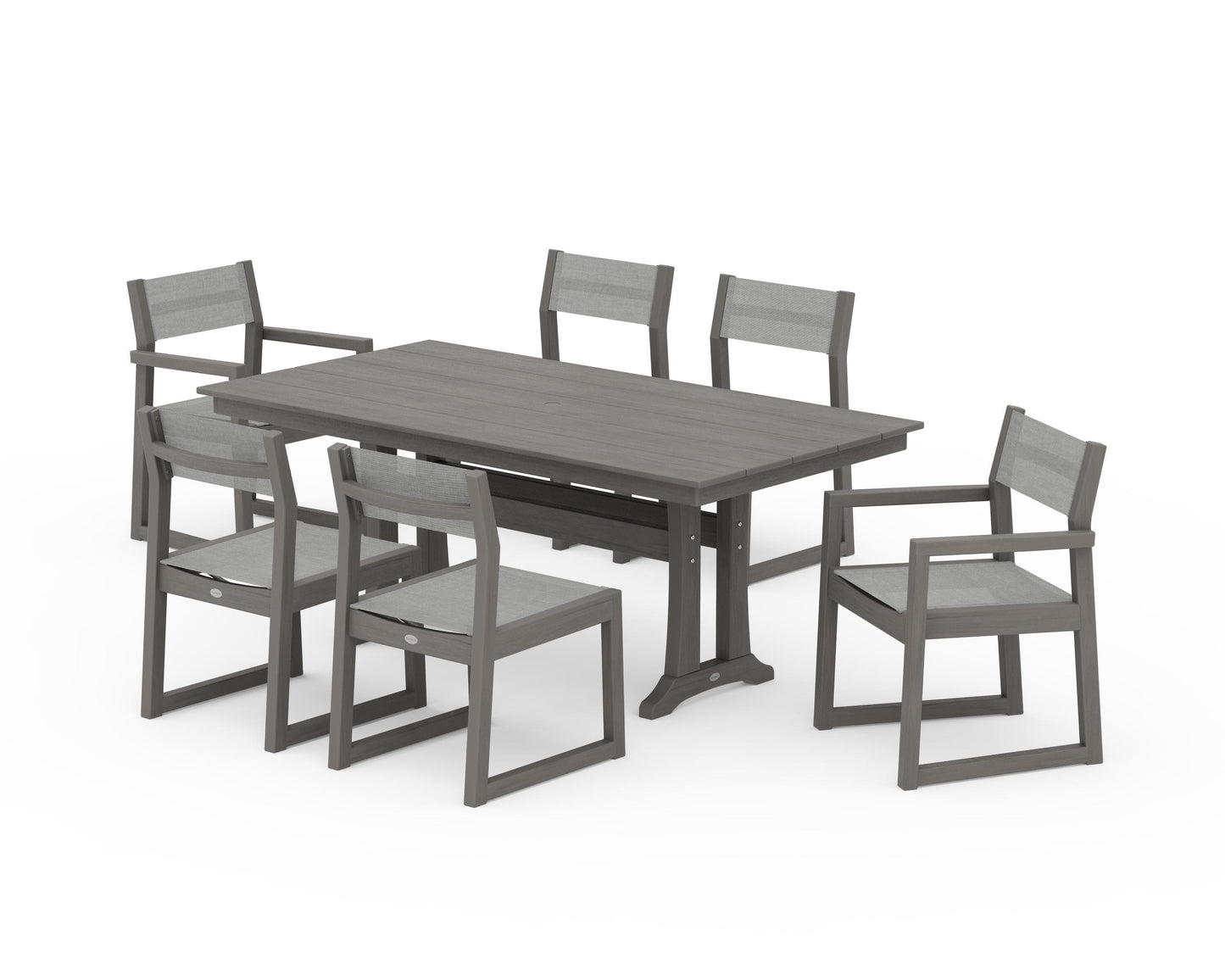 EDGE Sling 7-Piece Farmhouse Trestle Dining Set