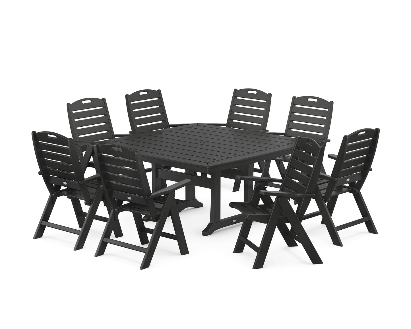 Nautical Highback 9-Piece Square Dining Set with Trestle Legs