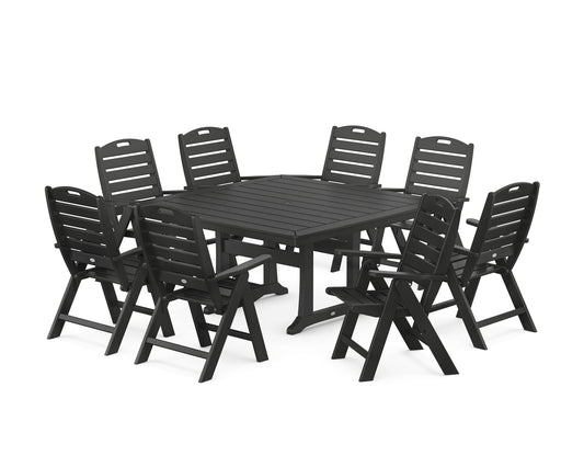 Nautical Highback 9-Piece Square Dining Set with Trestle Legs