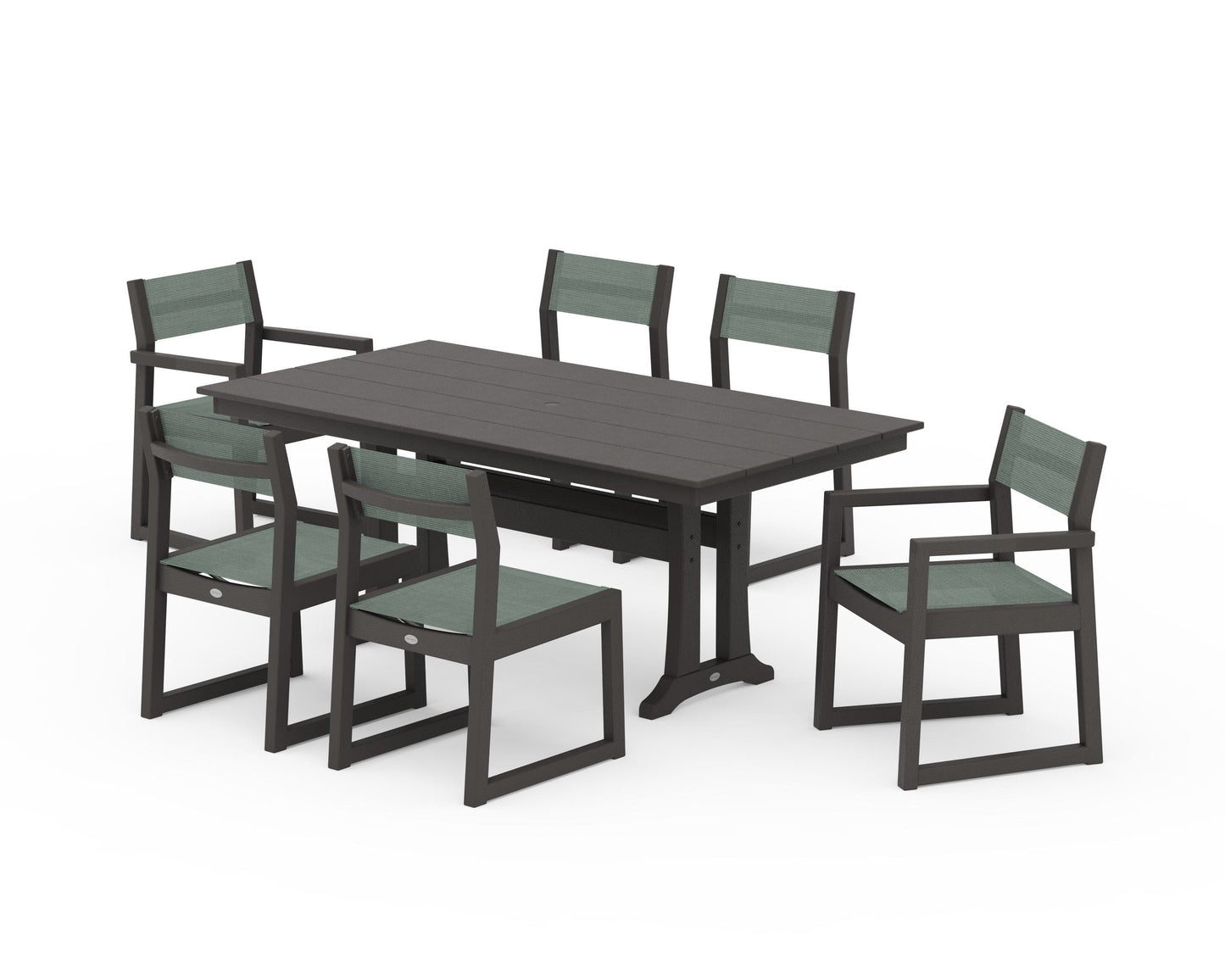 EDGE Sling 7-Piece Farmhouse Trestle Dining Set