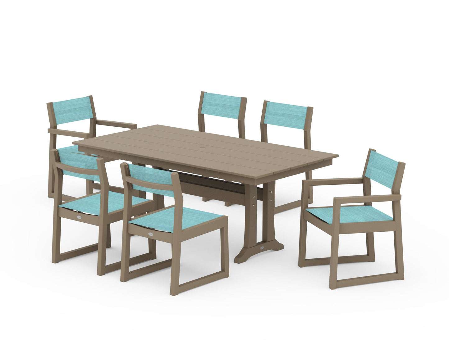 EDGE Sling 7-Piece Farmhouse Trestle Dining Set