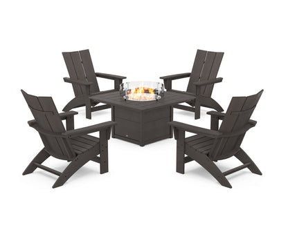 5-Piece Modern Grand Adirondack Conversation Set with Fire Pit Table