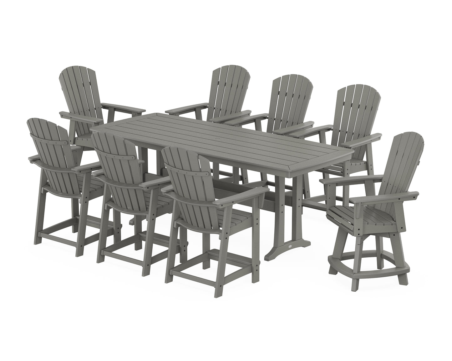 Nautical Curveback Adirondack Swivel 9-Piece Counter Set with Trestle Legs