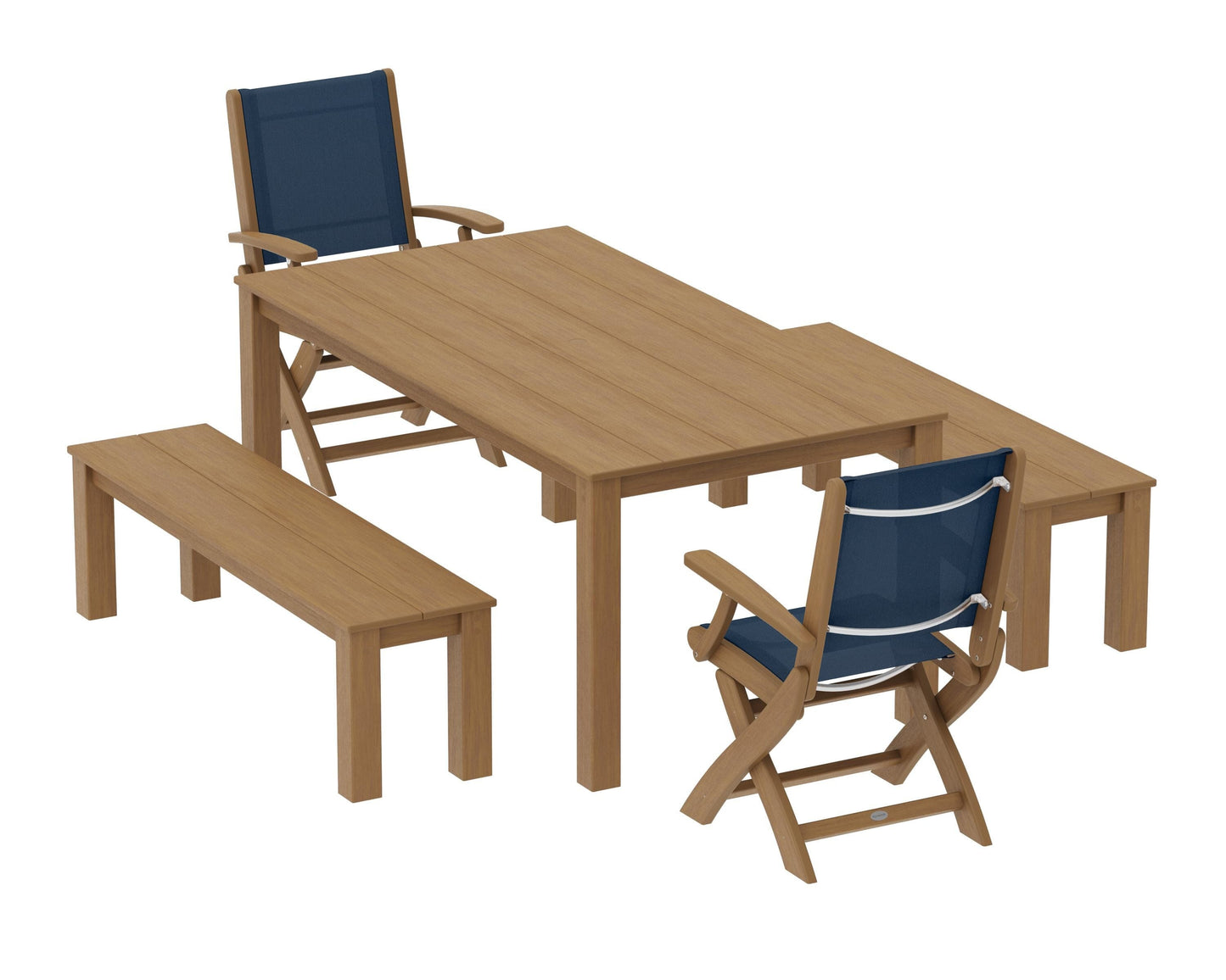 Coastal Folding Chair 5-Piece Parsons Dining Set with Benches