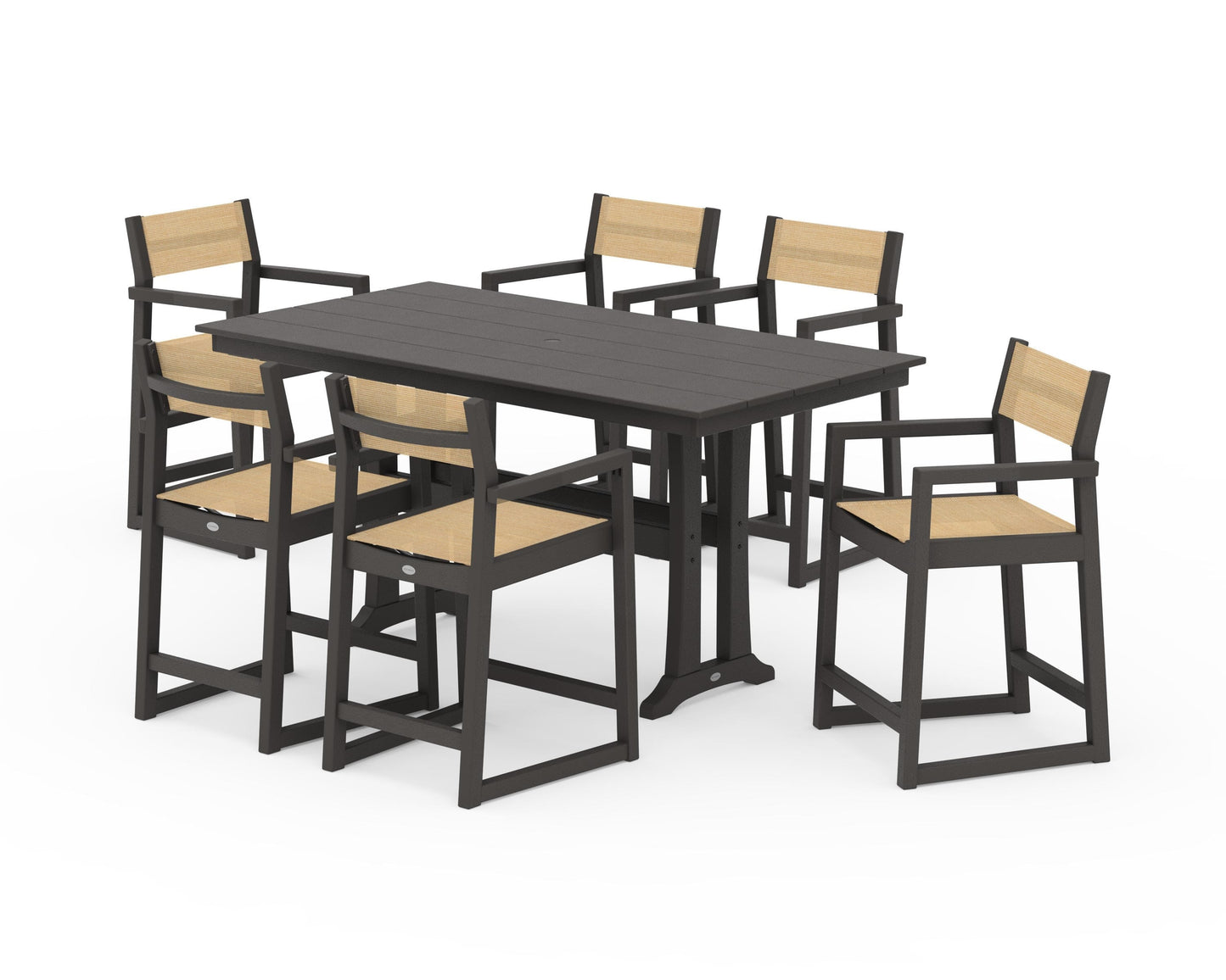 EDGE Sling Arm Chair 7-Piece Farmhouse Counter Set with Trestle Legs