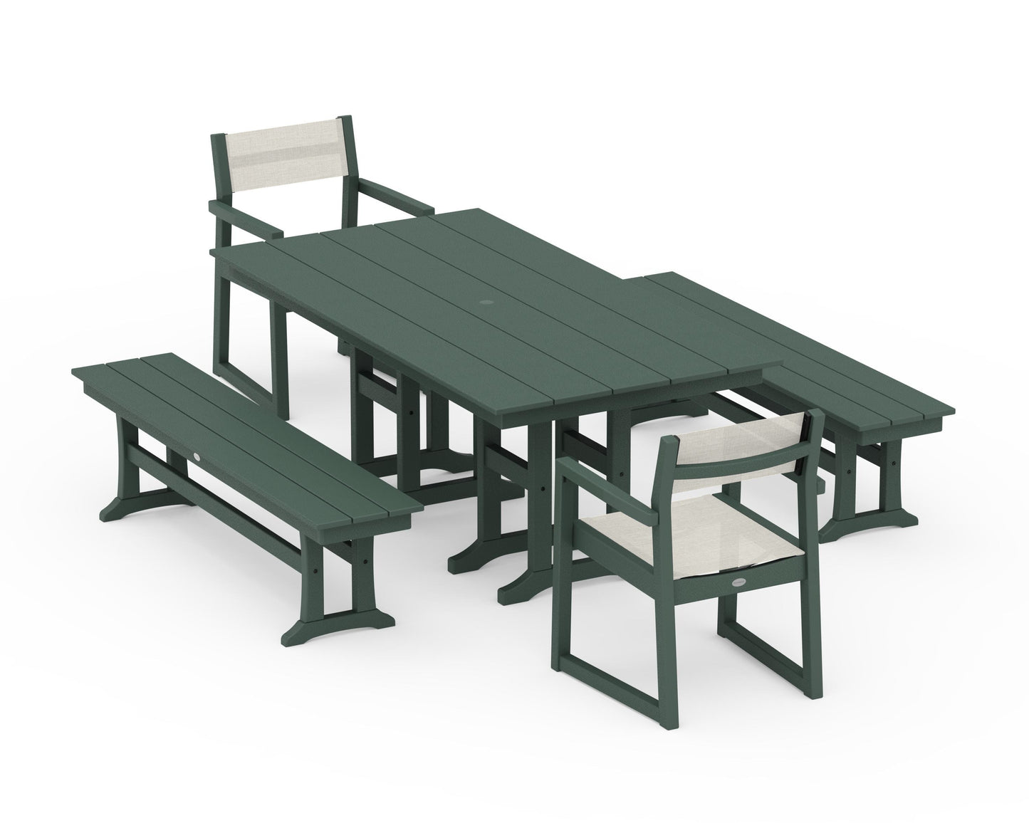 EDGE Sling Arm Chair 5-Piece Farmhouse Dining Set with Benches