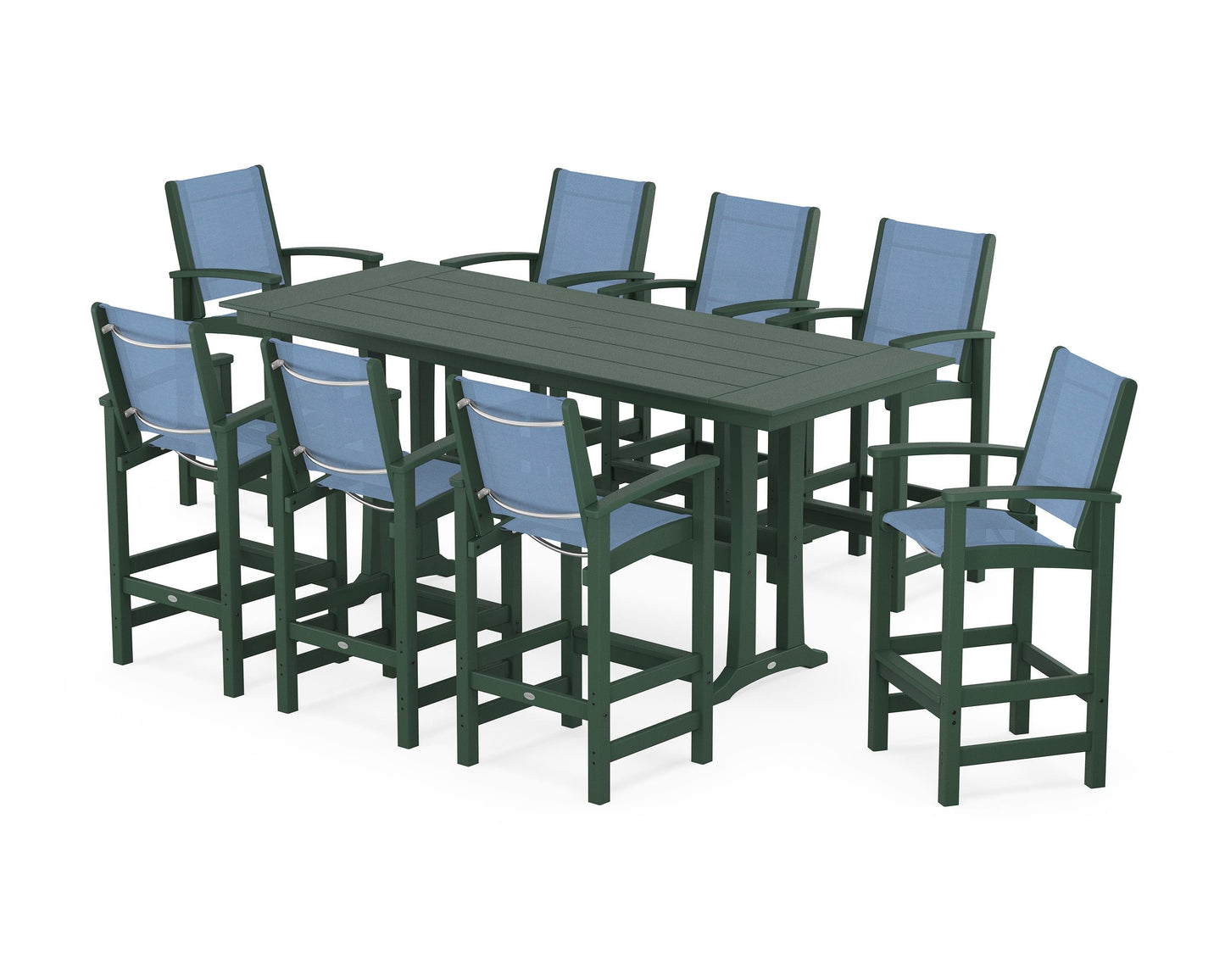 Coastal 9-Piece Farmhouse Bar Set with Trestle Legs