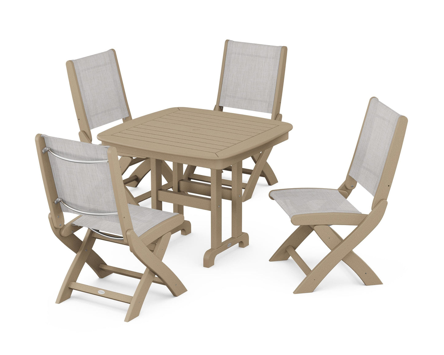 Coastal Folding Side Chair 5-Piece Dining Set