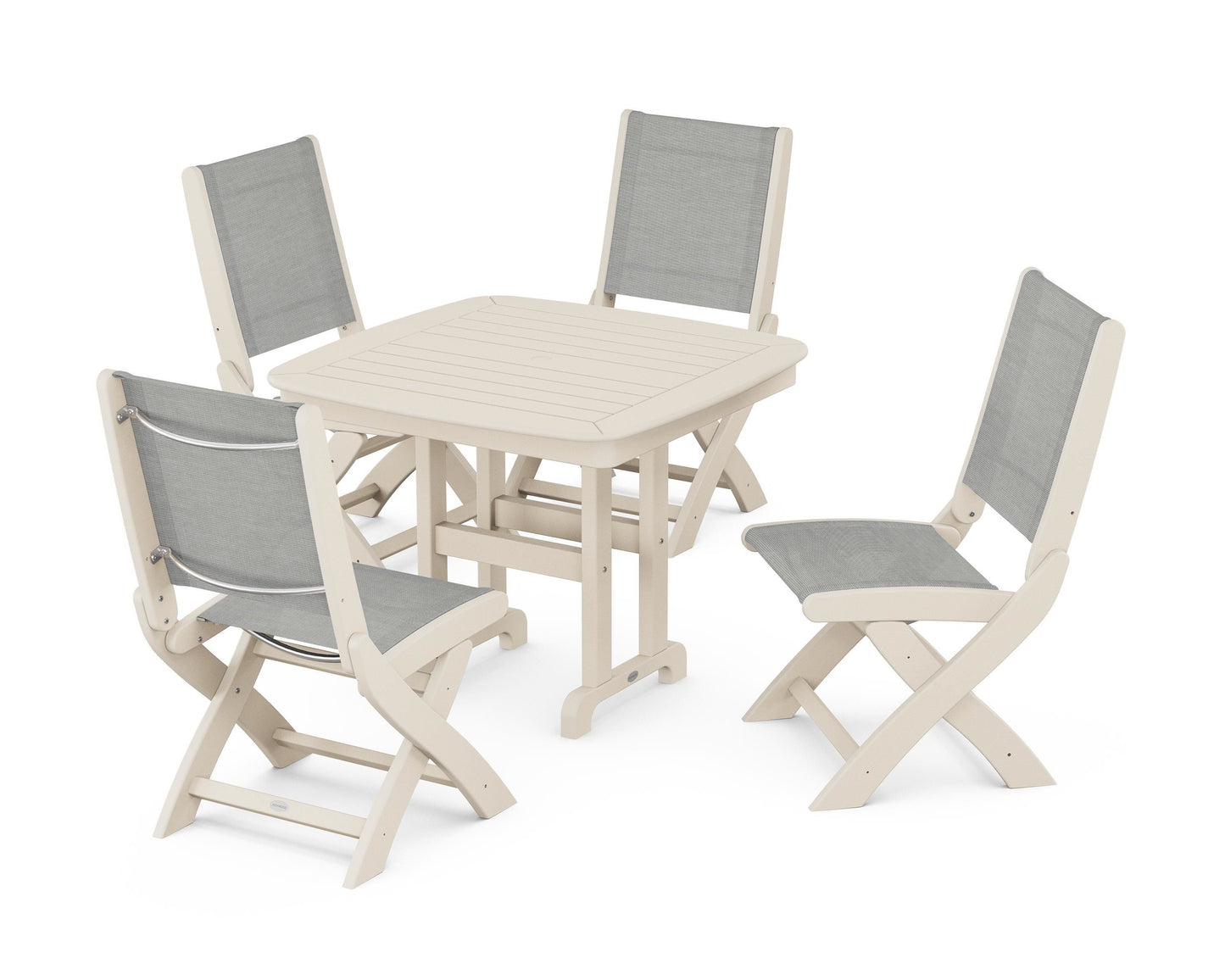 Coastal Folding Side Chair 5-Piece Dining Set
