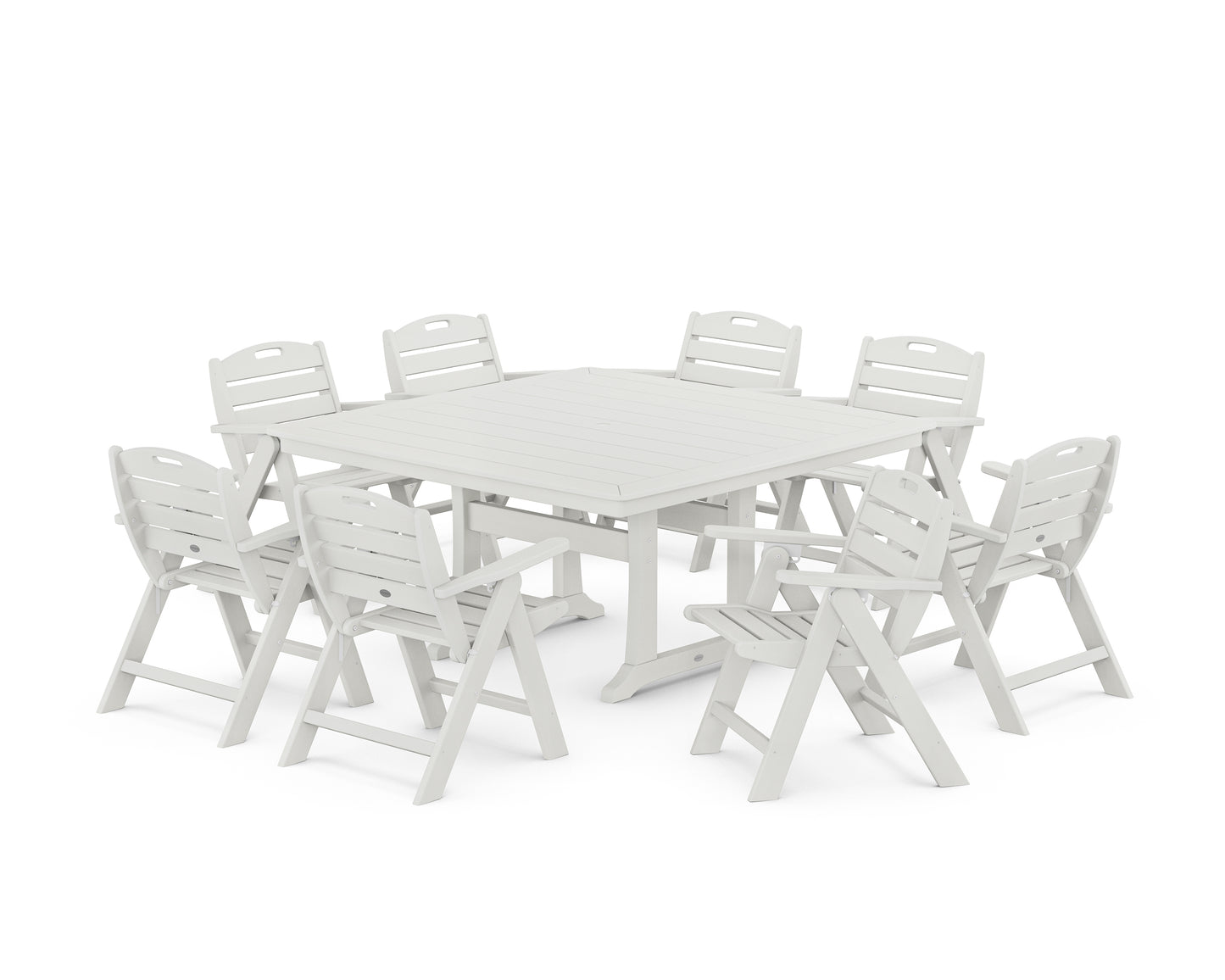 Nautical Lowback 9-Piece Square Dining Set with Trestle Legs