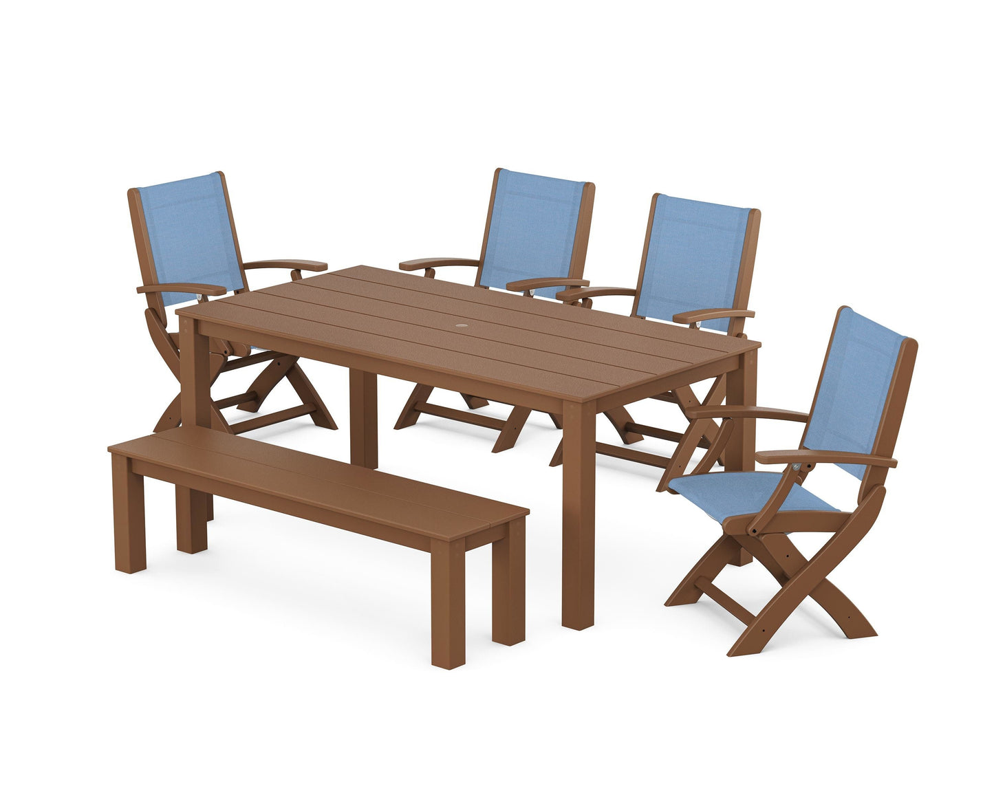 Coastal Folding Chair 6-Piece Parsons Dining Set with Bench
