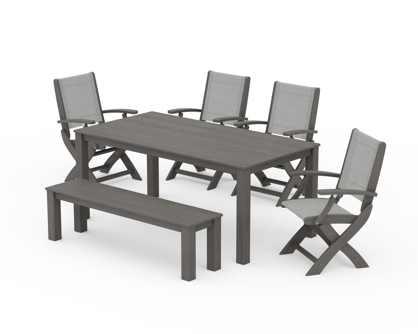 Coastal Folding Chair 6-Piece Parsons Dining Set with Bench