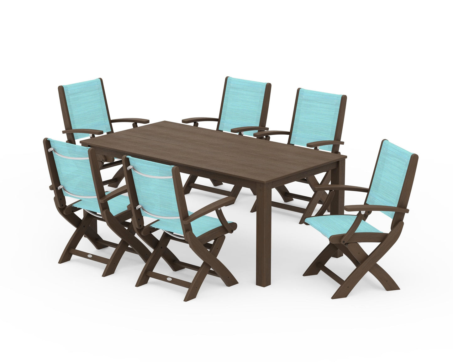 Coastal Folding Chair 7-Piece Parsons Dining Set