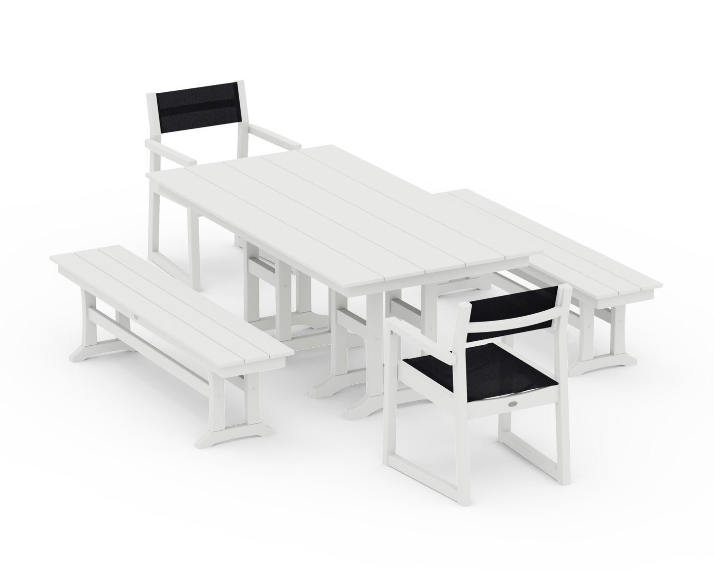 EDGE Sling Arm Chair 5-Piece Farmhouse Dining Set with Benches