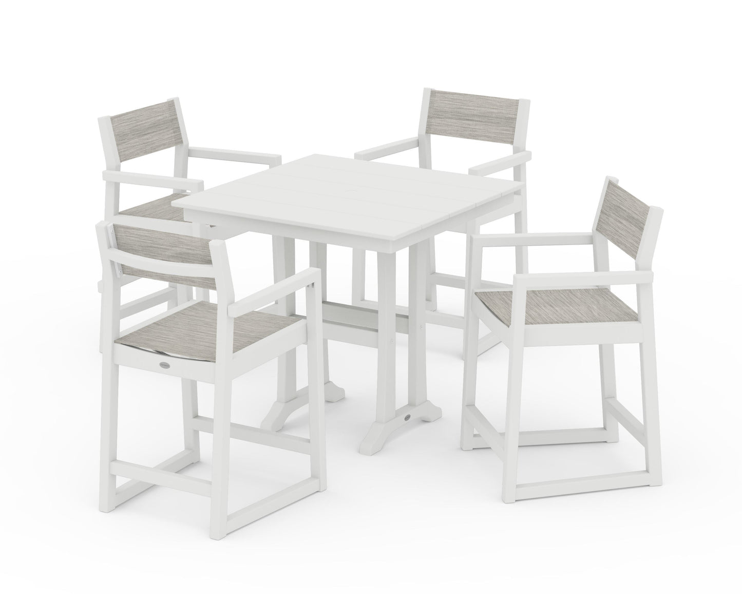 EDGE Sling Arm Chair 5-Piece Farmhouse Counter Set with Trestle Legs