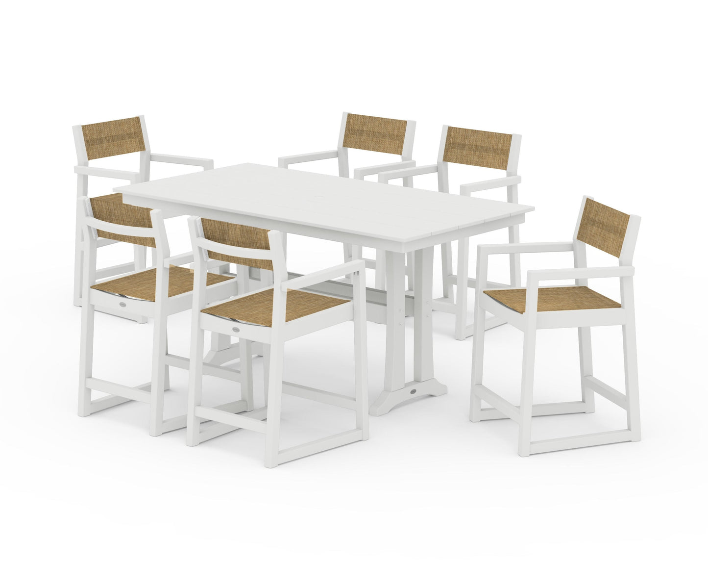 EDGE Sling Arm Chair 7-Piece Farmhouse Counter Set with Trestle Legs