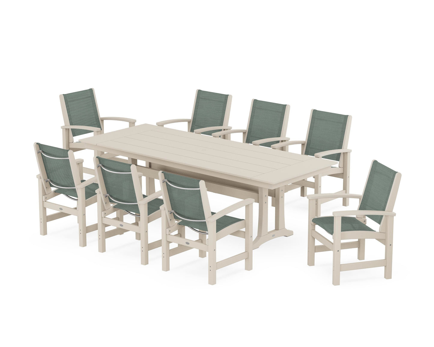 Coastal 9-Piece Farmhouse Dining Set with Trestle Legs