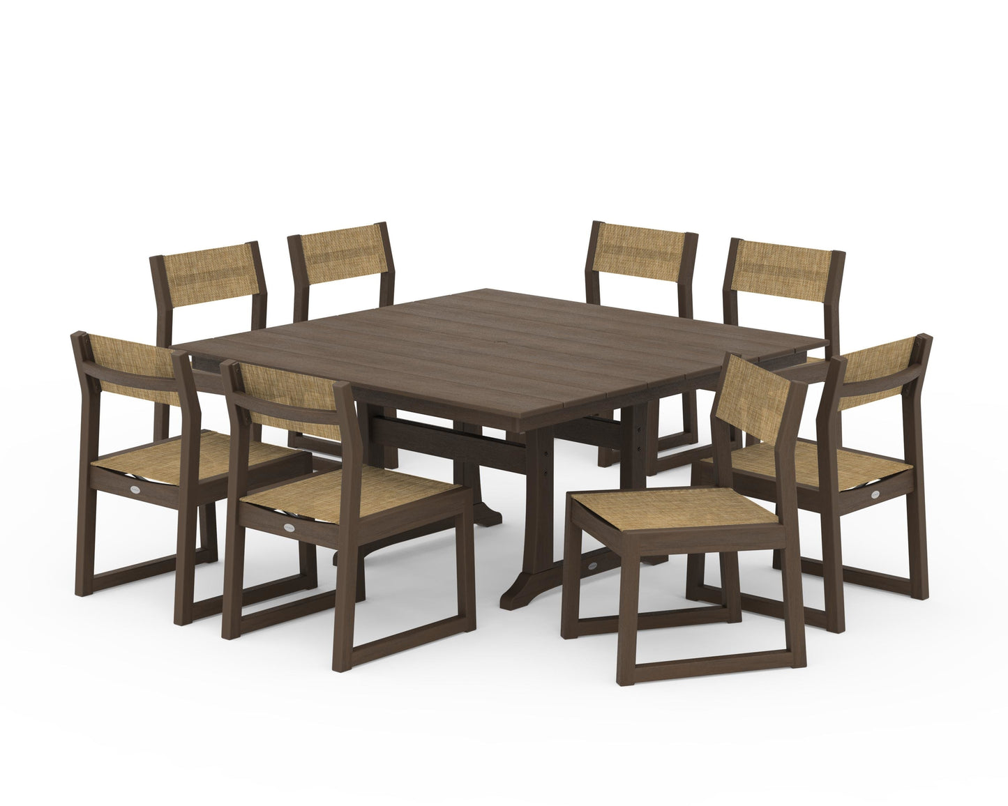 EDGE Sling Side Chair 9-Piece Farmhouse Trestle Dining Set