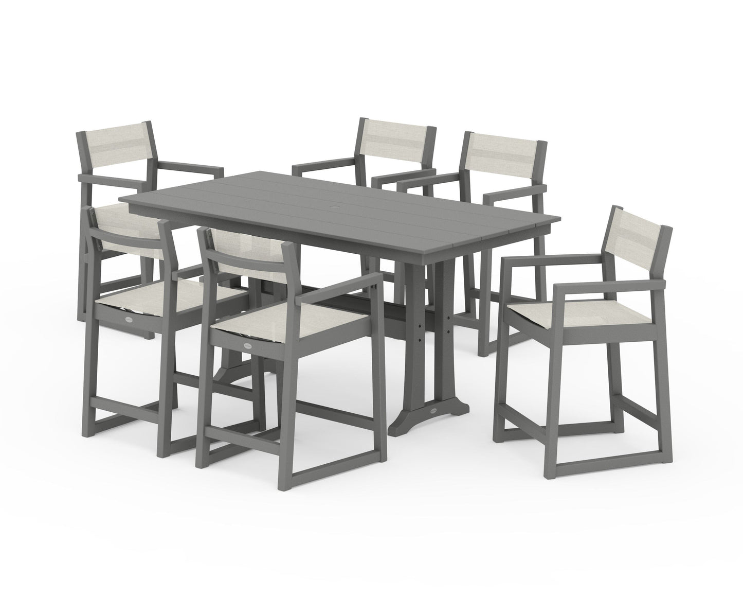 EDGE Sling Arm Chair 7-Piece Farmhouse Counter Set with Trestle Legs