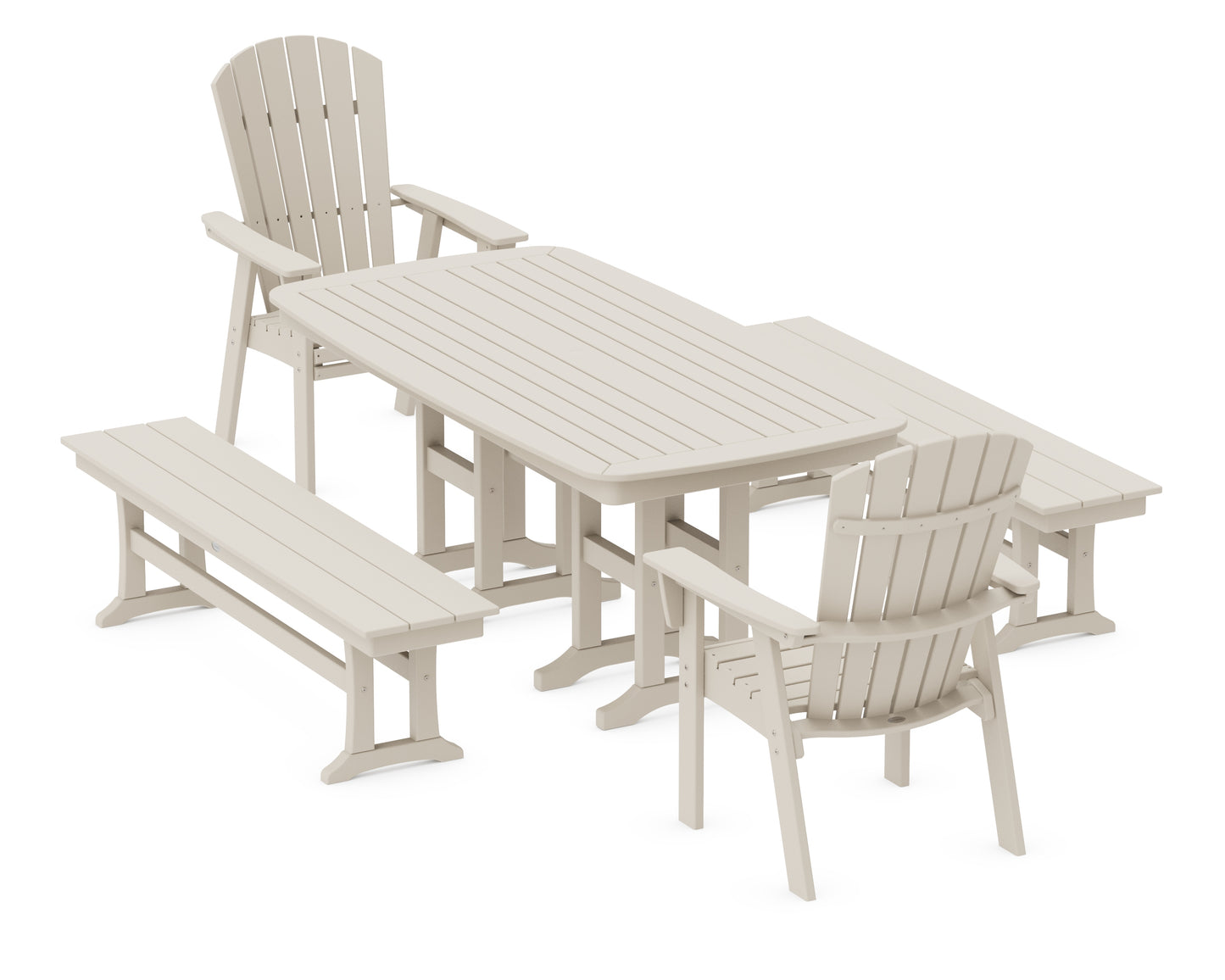 Nautical Curveback Adirondack 5-Piece Dining Set with Benches
