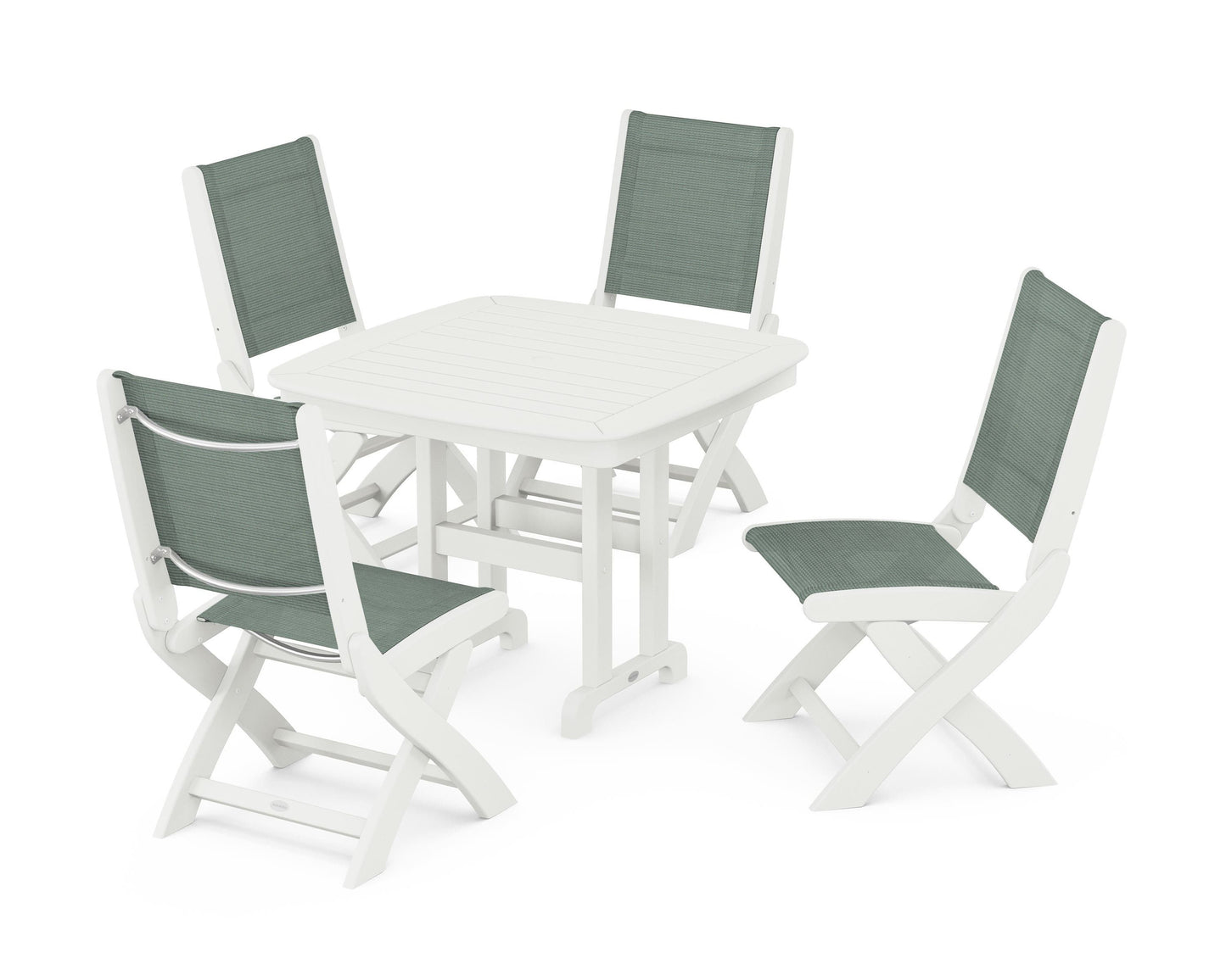 Coastal Folding Side Chair 5-Piece Dining Set