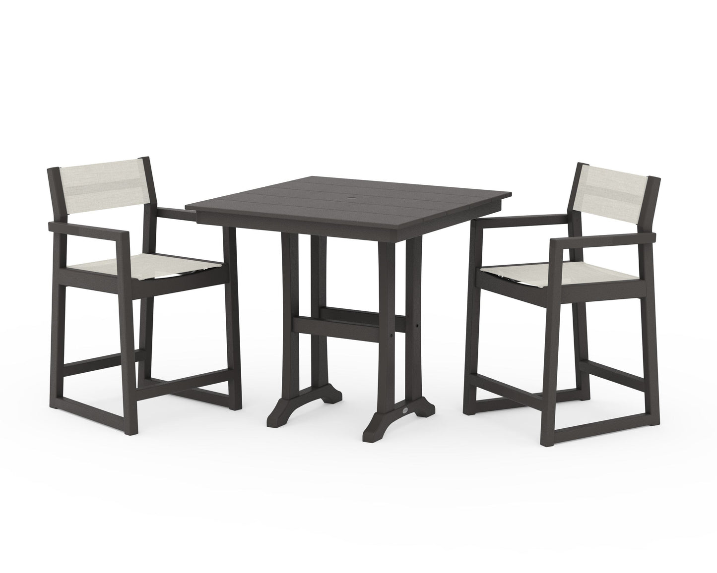 EDGE Sling Arm Chair 3-Piece Farmhouse Counter Set with Trestle Legs