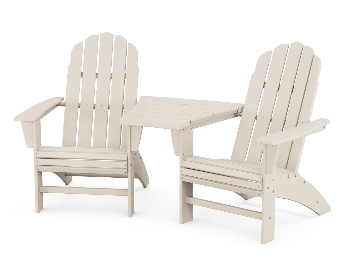 Vineyard 3-Piece Curveback Adirondack Set with Angled Connecting Table