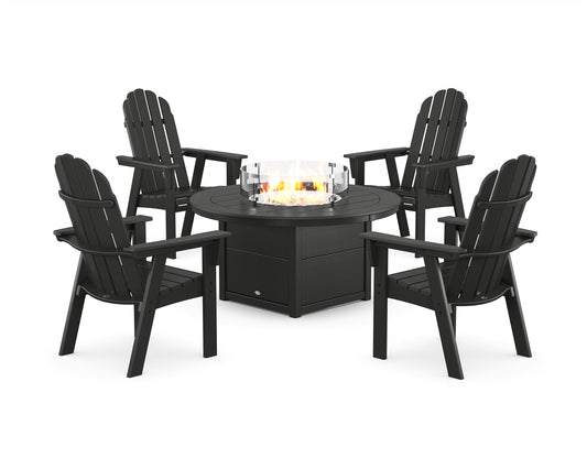 Vineyard 4-Piece Curveback Upright Adirondack Conversation Set with Fire Pit Table