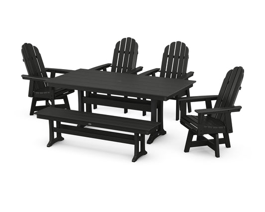 Vineyard Curveback Adirondack 6-Piece Swivel Chair Farmhouse Dining Set with Trestle Legs and Bench