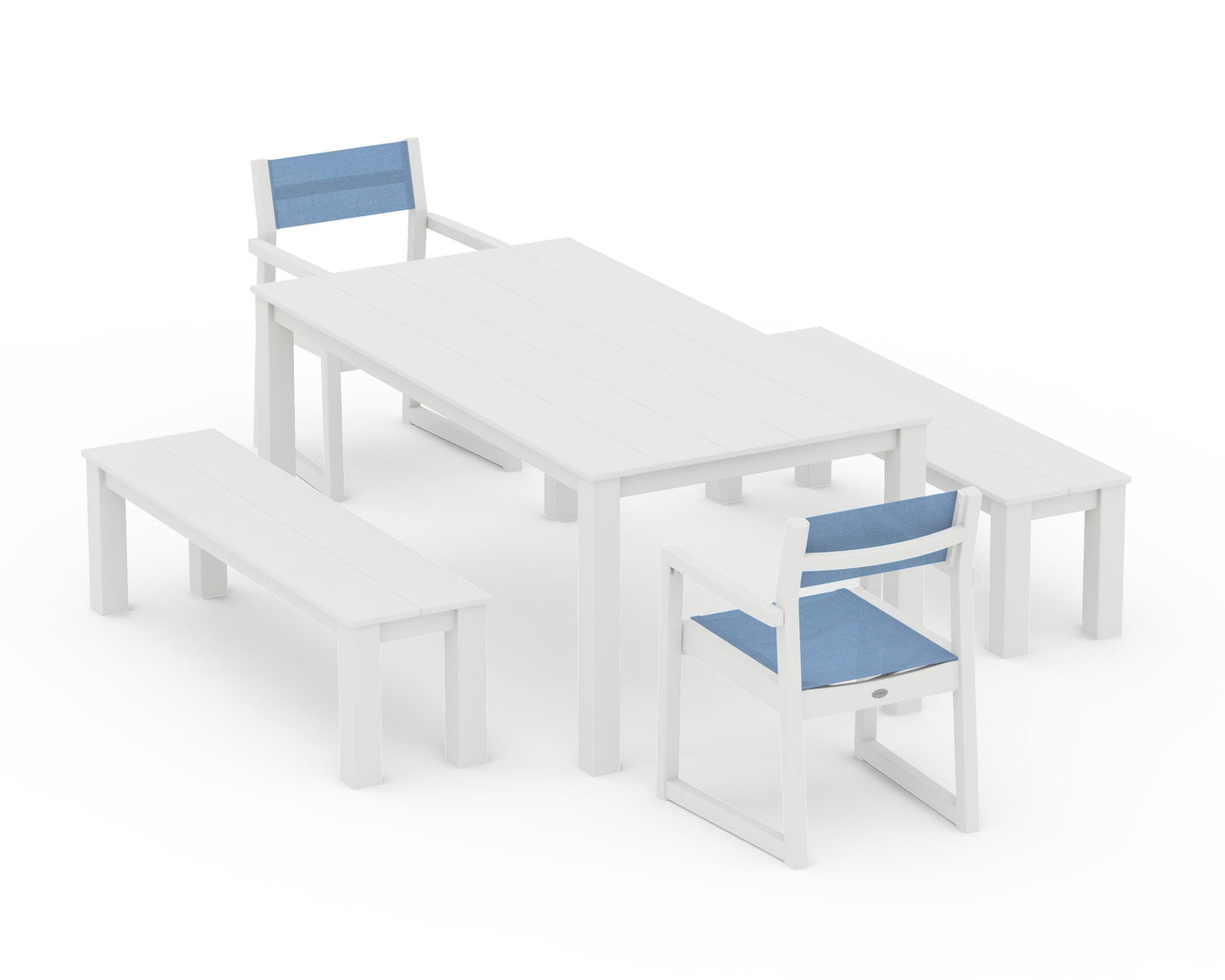 EDGE Sling Arm Chair 5-Piece Parsons Dining Set with Benches