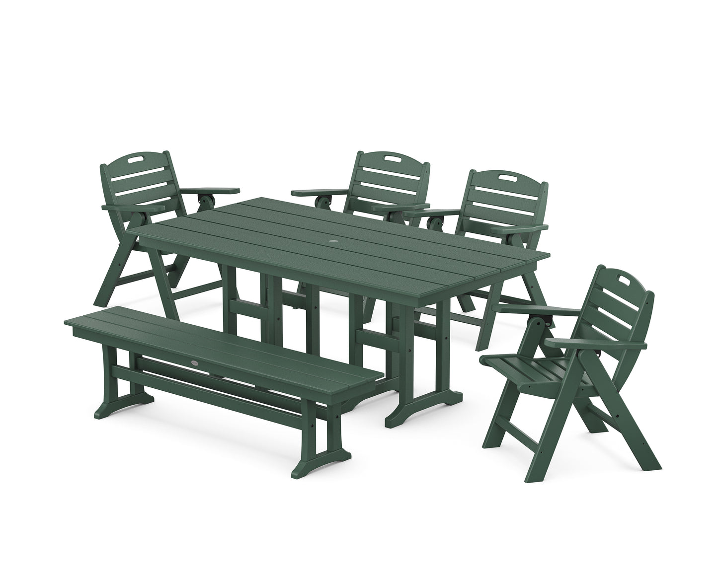 Nautical Lowback 6-Piece Farmhouse Dining Set with Bench