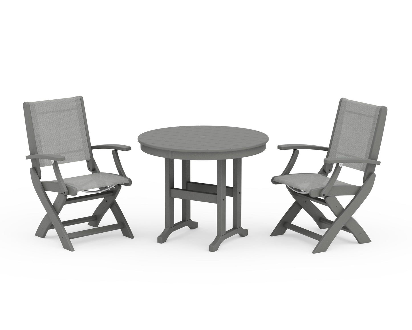 Coastal Folding Chair 3-Piece Round Dining Set