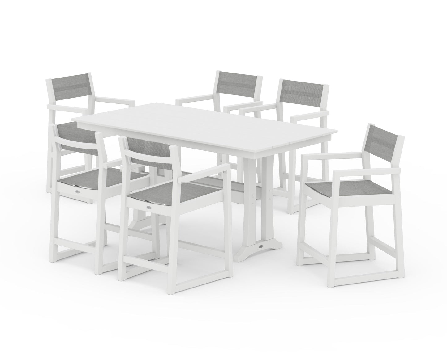 EDGE Sling Arm Chair 7-Piece Farmhouse Counter Set with Trestle Legs