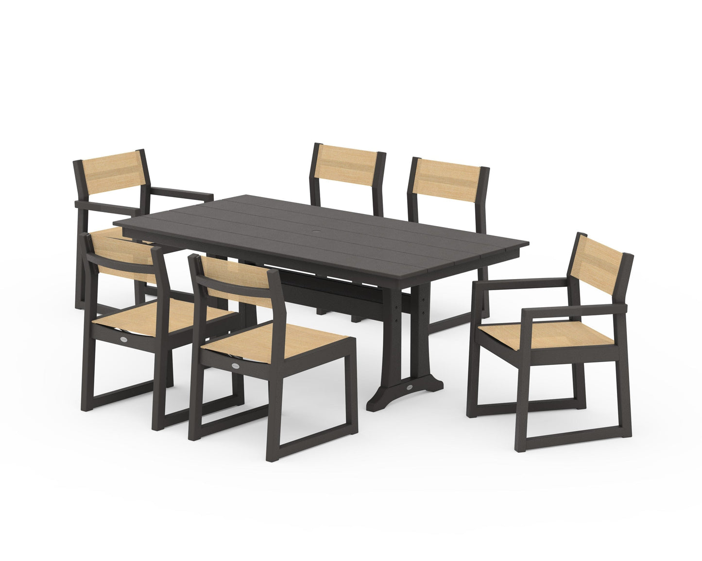EDGE Sling 7-Piece Farmhouse Trestle Dining Set
