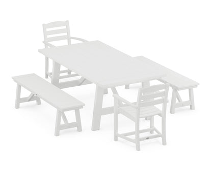 La Casa Cafe 5-Piece Rustic Farmhouse Dining Set With Benches