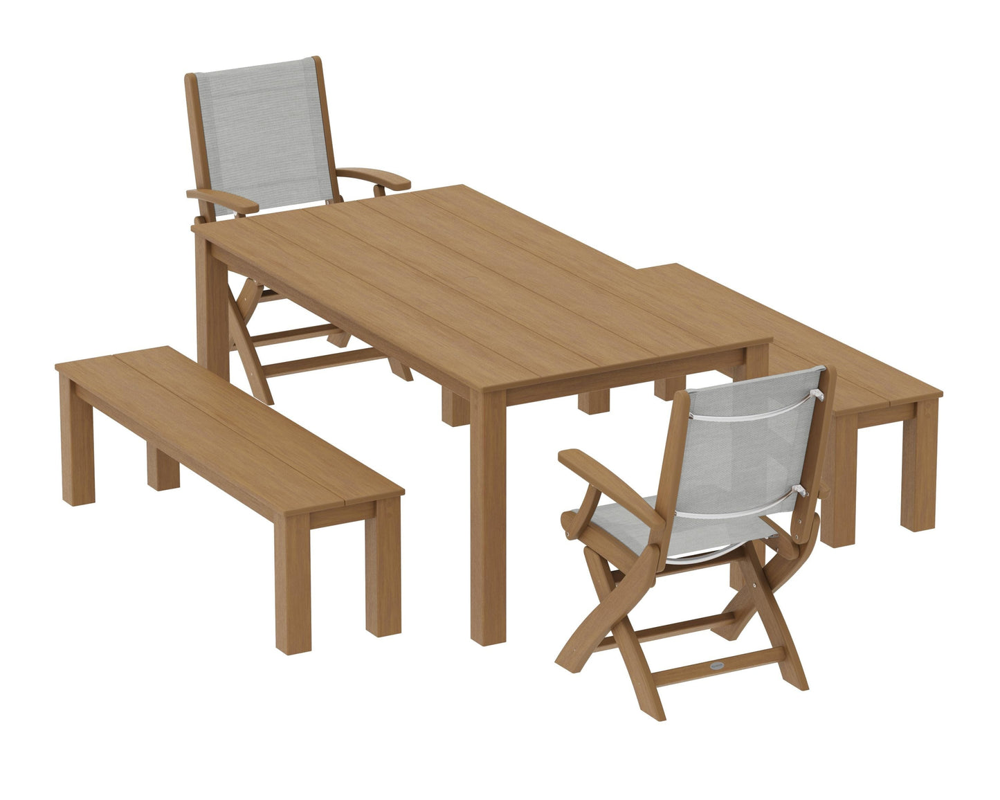 Coastal Folding Chair 5-Piece Parsons Dining Set with Benches