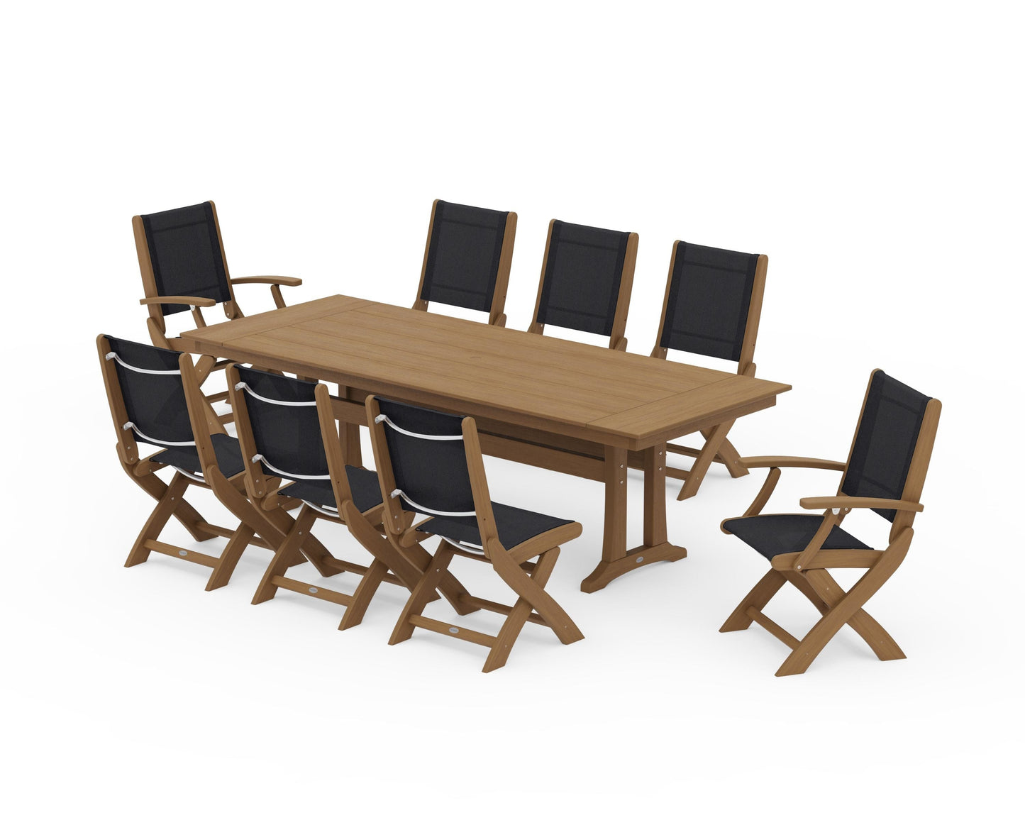 Coastal 9-Piece Folding Dining Chair Farmhouse Dining Set with Trestle Legs