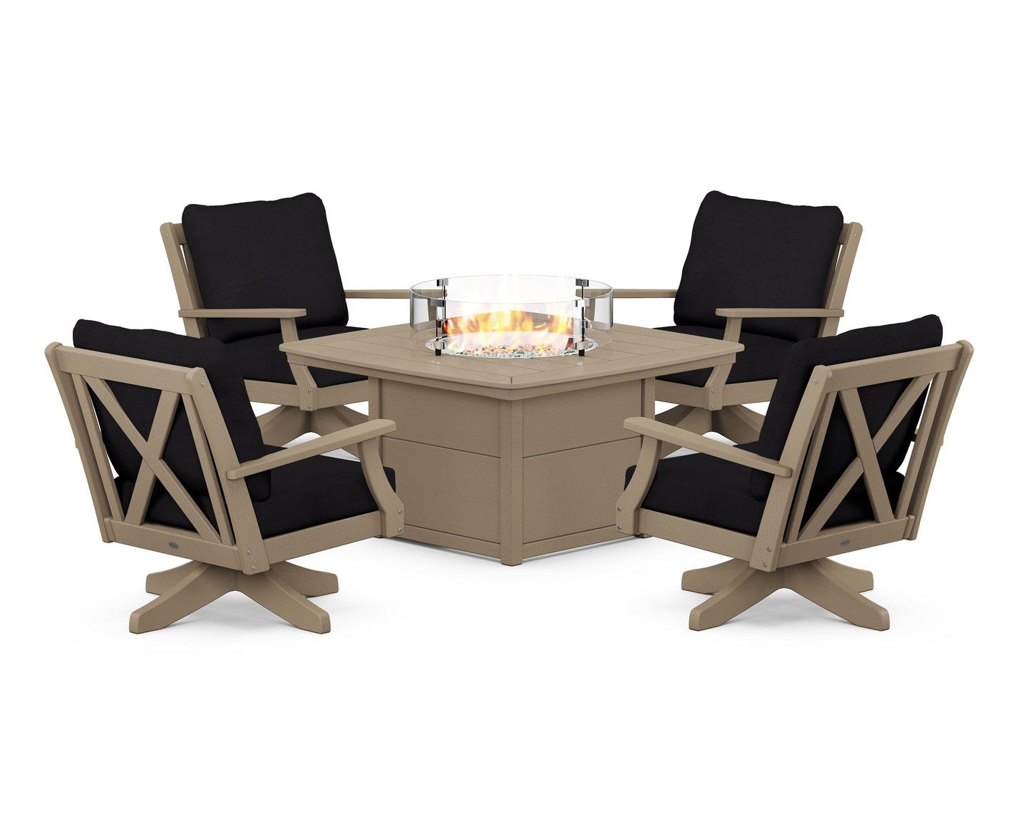 Braxton 5-Piece Deep Seating Swivel Conversation Set with Fire Pit Table